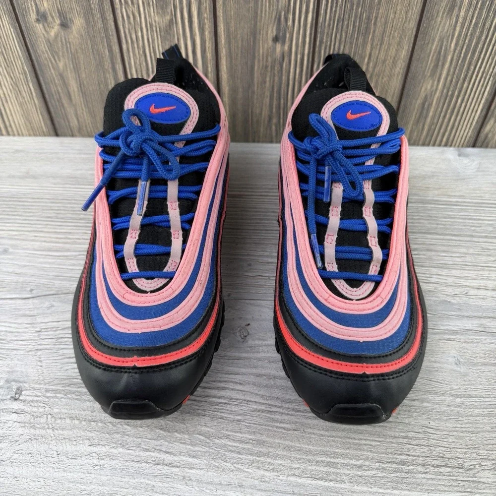 Nike Air Max 97 (GS) Low Top Sneakers Black Flash Crimson Racer Blue 7Y